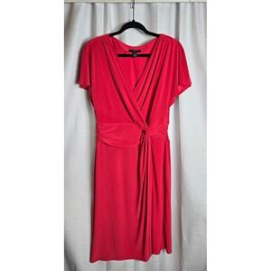 Chaps Pink Faux‎ Wrap Knot Ruched Sheath Dress Women's Size Large